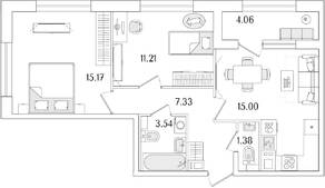 ЖК «Аурум», планировка 2-комнатной квартиры, 55.66 м²