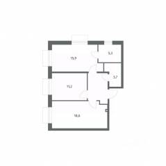 ЖК «Парусная 1», планировка 2-комнатной квартиры, 61.90 м²