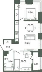 ЖК «Загляденье», планировка 2-комнатной квартиры, 53.16 м²