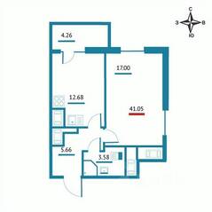 ЖК «Левитан», планировка 1-комнатной квартиры, 41.05 м²