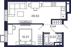 Квартал «Тетрис», планировка 1-комнатной квартиры, 39.62 м²