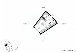 ЖК «Мытищи-Сити», планировка студии, 37.70 м²