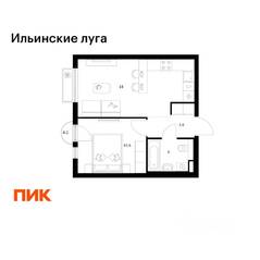 ЖК «Ильинские луга», планировка 1-комнатной квартиры, 36.40 м²