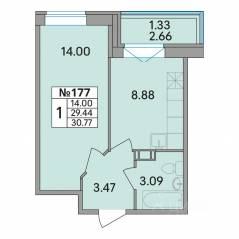 ЖК «Рождественский квартал», планировка 1-комнатной квартиры, 30.77 м²