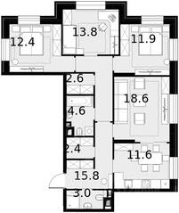 ЖК «Театральный квартал», планировка 4-комнатной квартиры, 97.30 м²