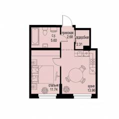 ЖК «ID Murino III», планировка 1-комнатной квартиры, 36.29 м²