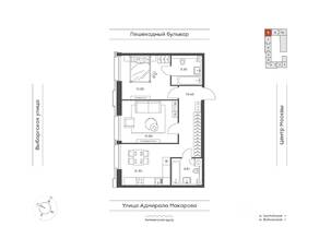 ЖК «INJOY», планировка 2-комнатной квартиры, 62.20 м²