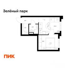 ЖК «Зеленый парк», планировка 1-комнатной квартиры, 28.30 м²
