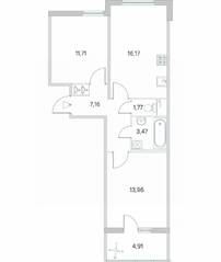 МЖК «Любоград», планировка 2-комнатной квартиры, 55.71 м²