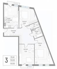 МЖК «Эльйон», планировка 3-комнатной квартиры, 101.30 м²
