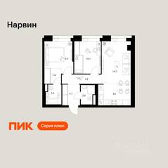 ЖК «Нарвин», планировка 2-комнатной квартиры, 59.70 м²