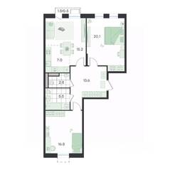 ЖК «G3 Театральный», планировка 3-комнатной квартиры, 81.50 м²