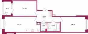 ЖК «Дом на Курской», планировка 2-комнатной квартиры, 66.44 м²