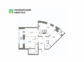 ЖК «Приморский квартал», планировка 3-комнатной квартиры, 85.23 м²