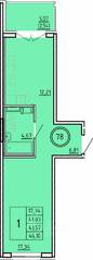 МЖК «Образцовый квартал 16», планировка 1-комнатной квартиры, 41.03 м²
