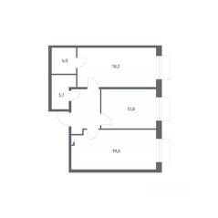 ЖК «Парусная 1», планировка 2-комнатной квартиры, 64.70 м²