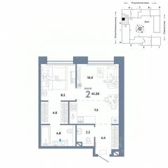 ЖК «Страна.Озерная», планировка 2-комнатной квартиры, 41.20 м²