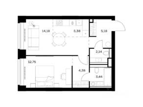 ЖК «Nova», планировка 1-комнатной квартиры, 47.45 м²