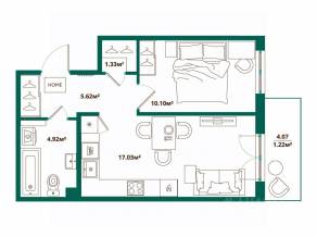 ЖК «ЛесART», планировка 1-комнатной квартиры, 40.22 м²