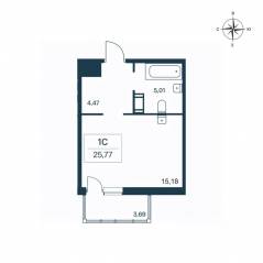 ЖК «Расцветай в Янино», планировка студии, 25.50 м²