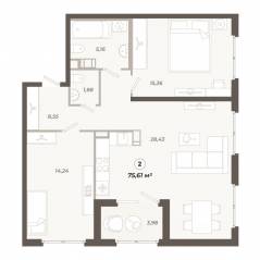 ЖК «Знатный», планировка 2-комнатной квартиры, 75.61 м²