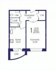 ЖК «Мой город», планировка 1-комнатной квартиры, 42.10 м²