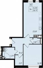 МЖК «Бристоль Москва», планировка 1-комнатной квартиры, 56.40 м²