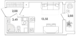 ЖК «Кинопарк», планировка студии, 21.39 м²
