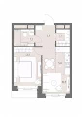 ЖК «Родина Парк», планировка 2-комнатной квартиры, 42.30 м²
