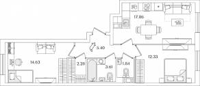 ЖК «Кинопарк», планировка 2-комнатной квартиры, 57.95 м²