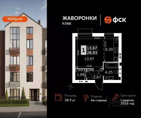 ЖК «Жаворонки Клаб», планировка студии, 28.93 м²