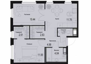 ЖК «ID Murino III», планировка 2-комнатной квартиры, 49.79 м²