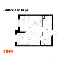 ЖК «Саларьево парк», планировка 1-комнатной квартиры, 37.10 м²