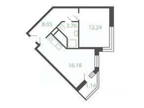 Квартал «Новые Котельники», планировка 1-комнатной квартиры, 42.50 м²