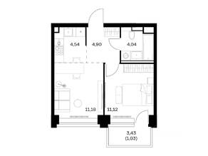 ЖК «Nova», планировка 1-комнатной квартиры, 36.81 м²