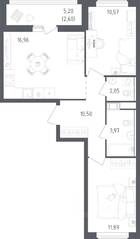 ЖК «Южная Нева», планировка 2-комнатной квартиры, 58.54 м²