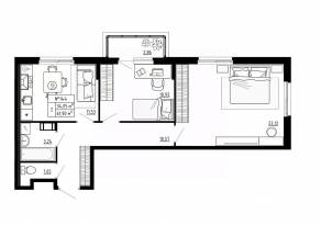 МЖК «Аннино Сити», планировка 2-комнатной квартиры, 61.90 м²