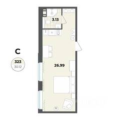 Апарт-комплекс «Лиговский, 127», планировка студии, 30.12 м²