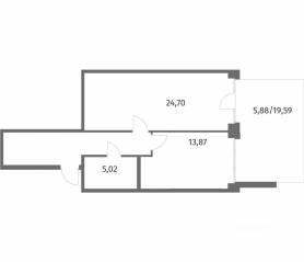 ЖК «NEWПИТЕР», планировка 1-комнатной квартиры, 62.10 м²