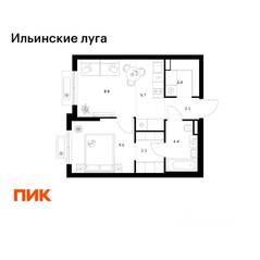 ЖК «Ильинские луга», планировка 1-комнатной квартиры, 38.10 м²