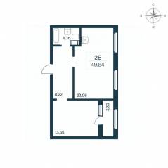 ЖК «Расцветай в Янино», планировка 2-комнатной квартиры, 49.30 м²