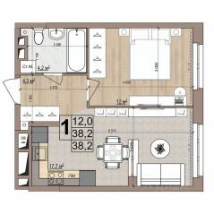 ЖК «Гранд Комфорт», планировка 1-комнатной квартиры, 38.20 м²