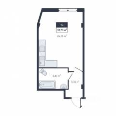 ЖК «Ромашки», планировка студии, 33.40 м²