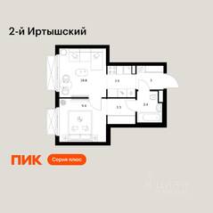 ЖК «2-й Иртышский», планировка 1-комнатной квартиры, 33.60 м²