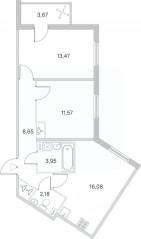 МЖК «Любоград», планировка 2-комнатной квартиры, 57.74 м²