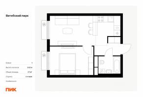 ЖК «Витебский парк», планировка 1-комнатной квартиры, 37.00 м²