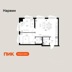 ЖК «Нарвин», планировка 2-комнатной квартиры, 65.30 м²