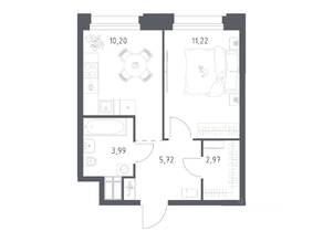 Апарт-комплекс «Тропарево парк», планировка 1-комнатной квартиры, 34.10 м²