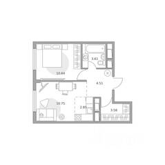 ЖК «Аникеевский», планировка 2-комнатной квартиры, 35.94 м²