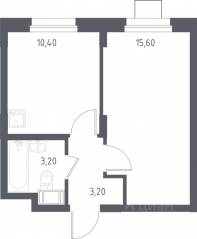 МФК «Люберцы 2023», планировка 1-комнатной квартиры, 32.70 м²